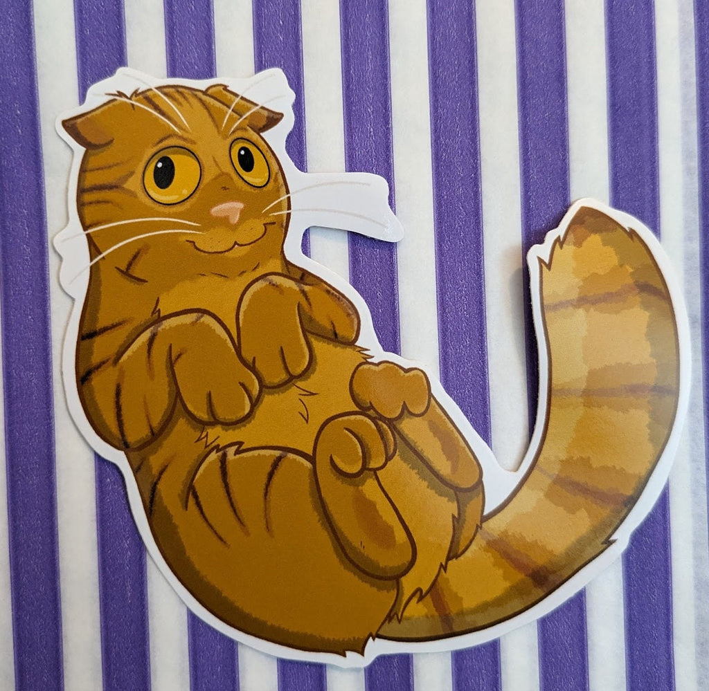 HUX! Orange Scottish Fold Cat - 10cm (3.9 inch) Gloss Vinyl Sticker Decal