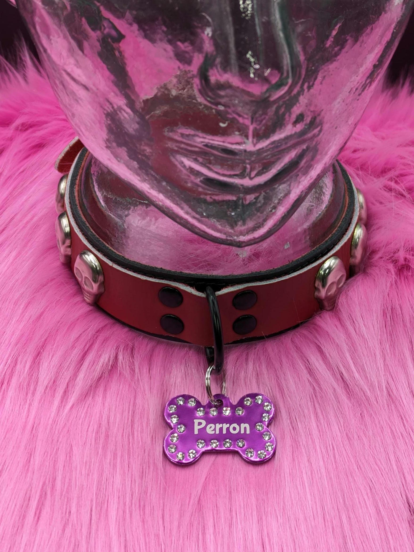 Custom Engraved Rhinestone Border Metal Fursuit Bone Collar Tag (4cm wide)