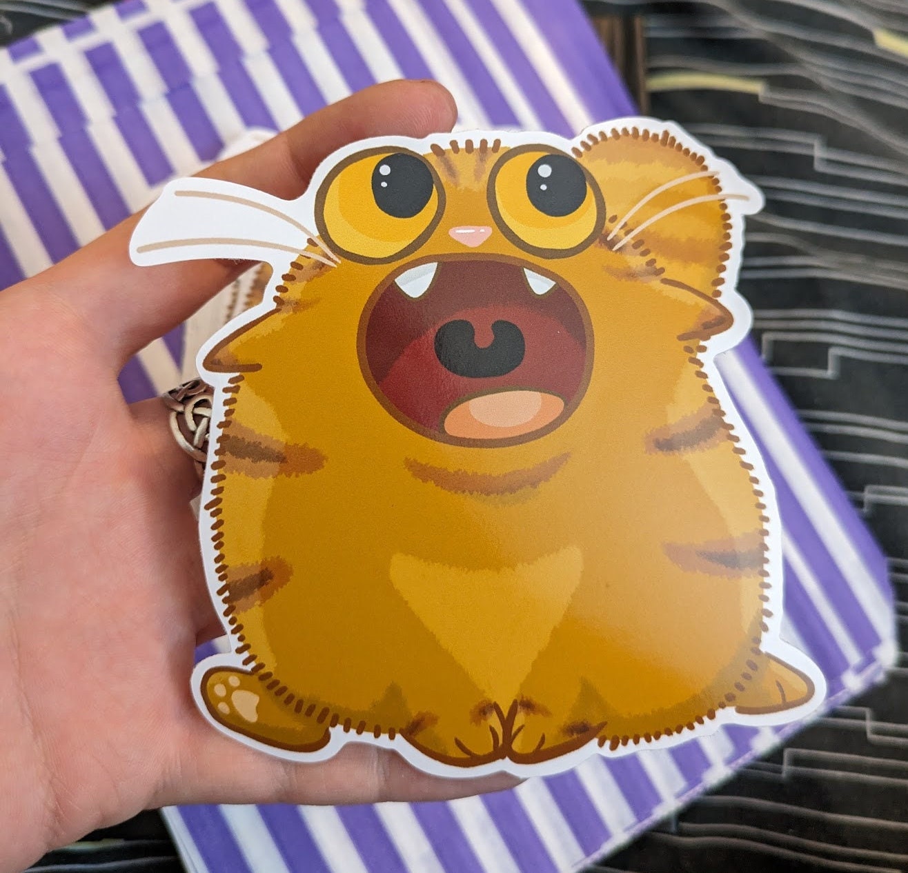 HUX! Orange One Braincell Cat - 10cm (3.9 inch) Gloss Vinyl Sticker Decal