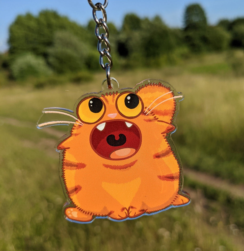 Hux! Screaming Double Sided Ginger Scottish Fold Cat Acrylic Keychain