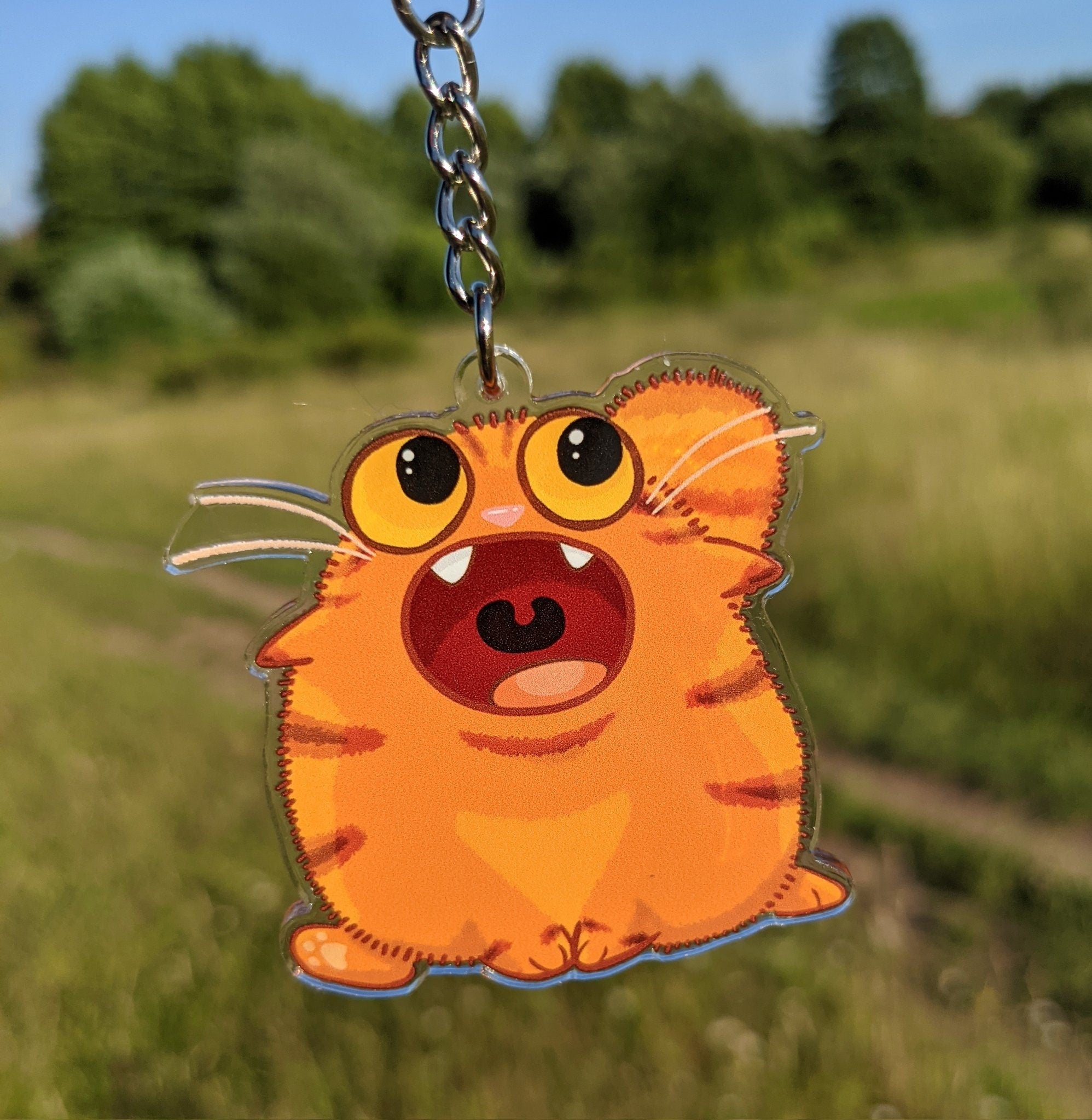 Hux! Screaming Double Sided Ginger Scottish Fold Cat Acrylic Keychain