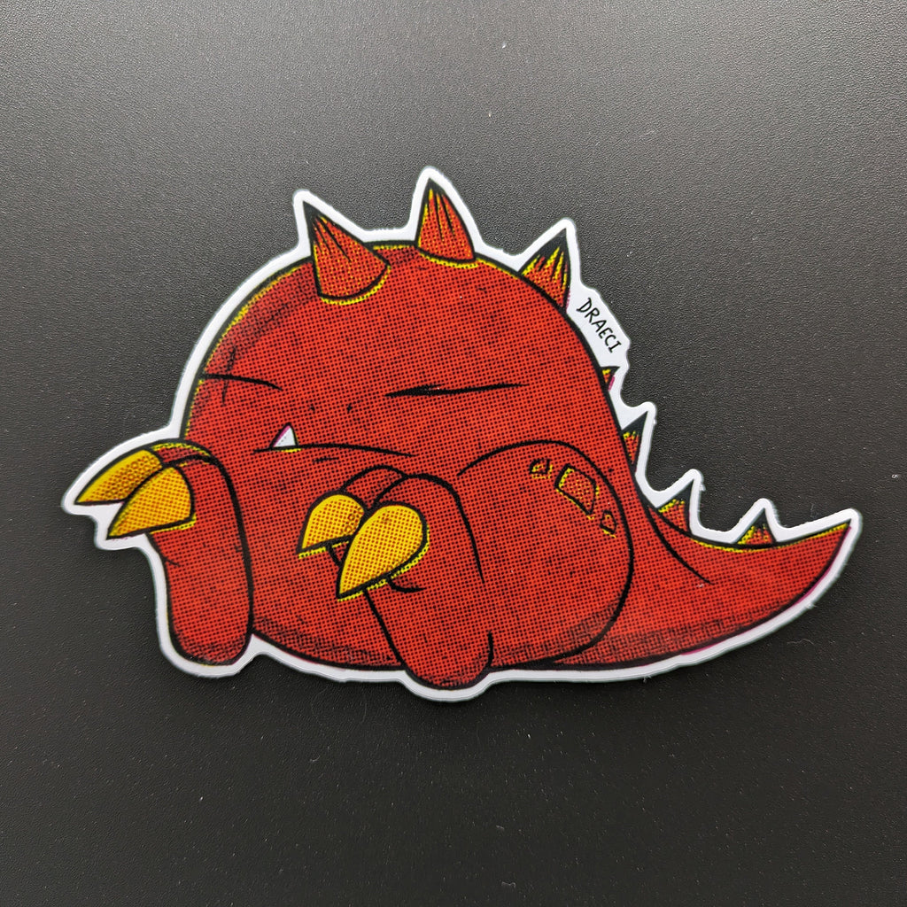 Sleepy Fat Red Squig Monster - Gloss Vinyl Sticker Decal -