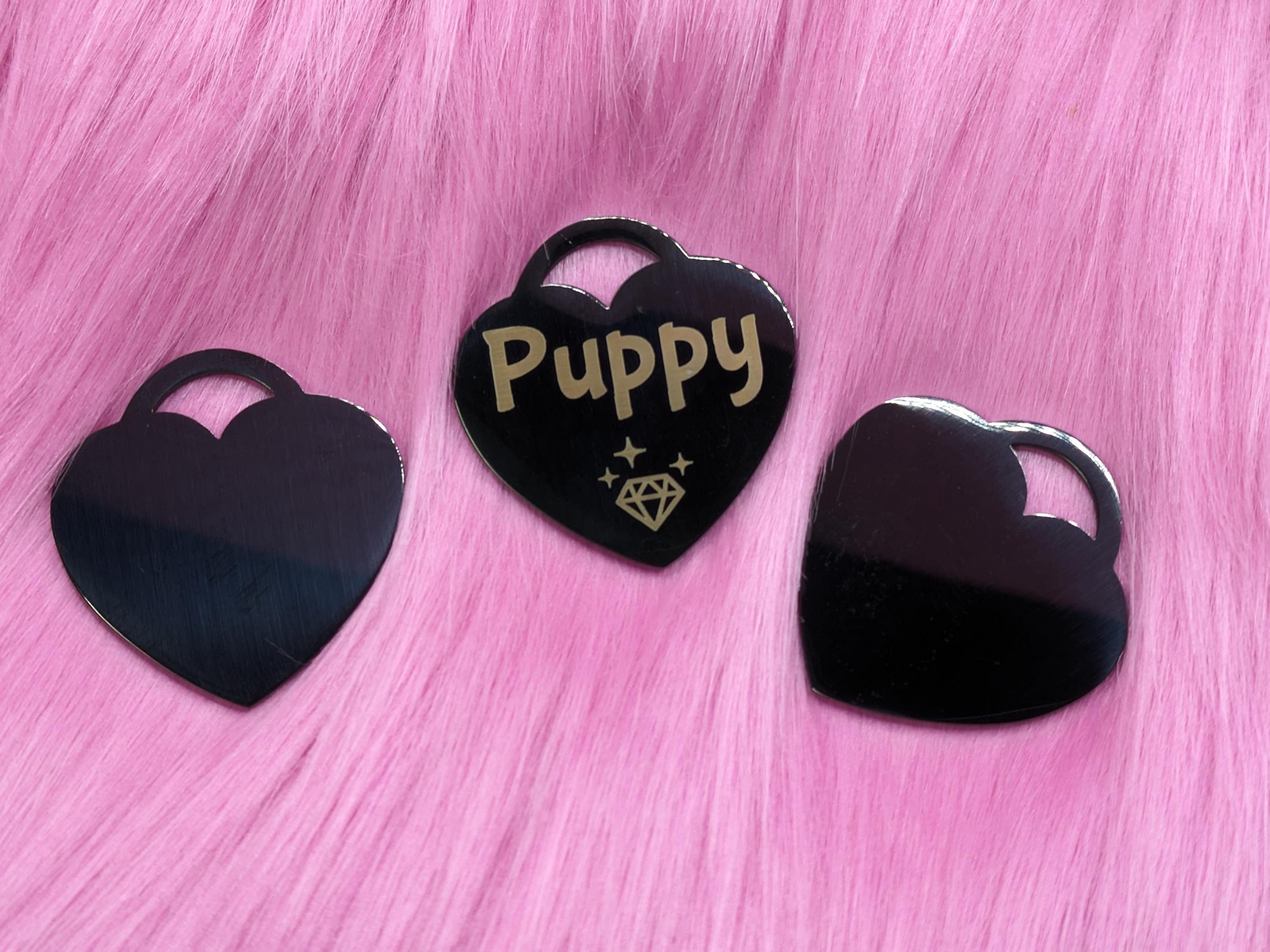 Custom Personalised - Engraved Stainless Steel Heart Padlock shaped Collar Tag (35mm wide)