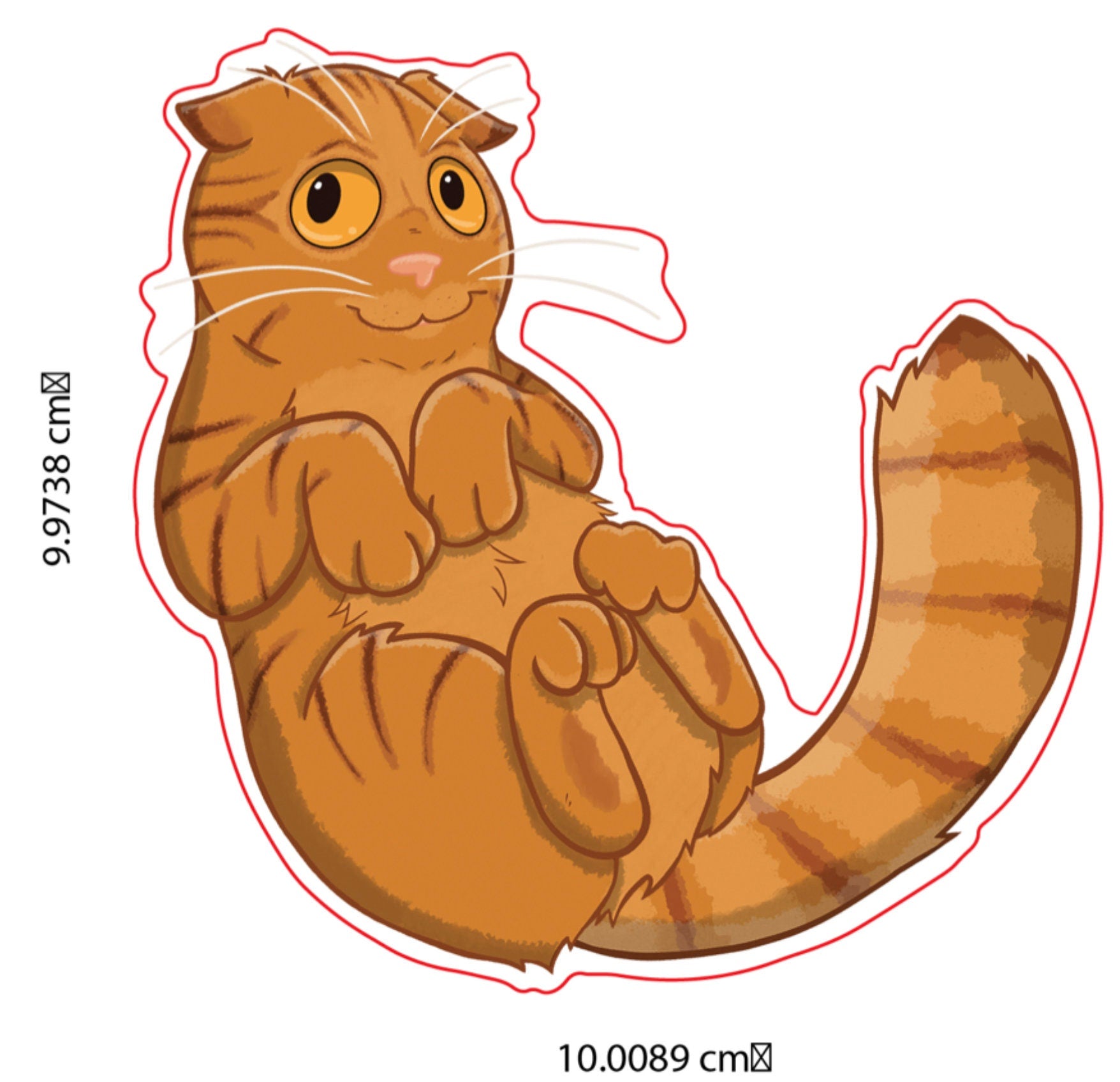 HUX! Orange Scottish Fold Cat - 10cm (3.9 inch) Gloss Vinyl Sticker Decal