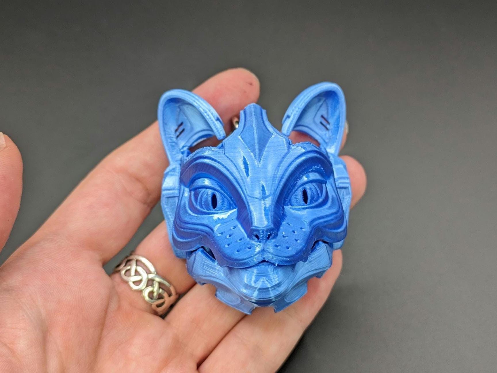 Articulated Cyber Cat Mech Helmet Keyring - 3D Printed