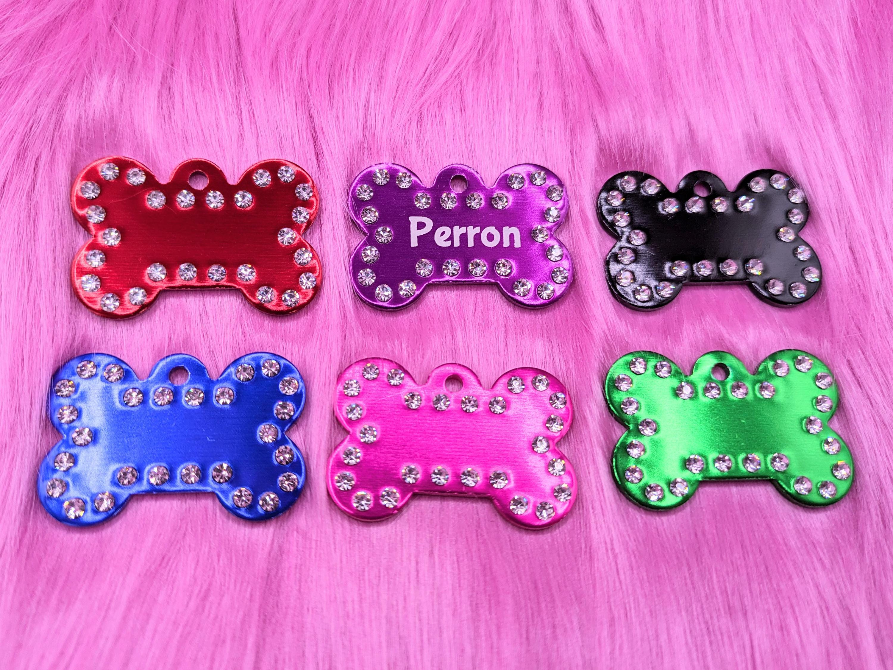 Custom Engraved Rhinestone Border Metal Fursuit Bone Collar Tag (4cm wide)