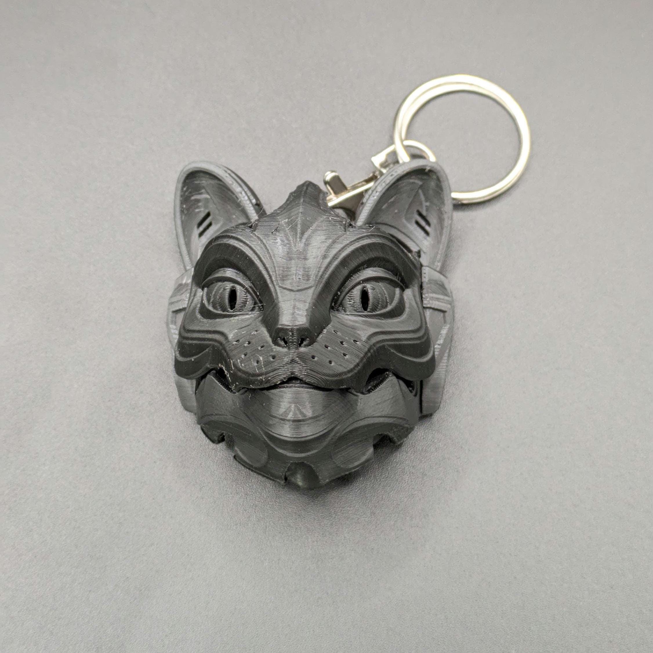 Articulated Cyber Cat Mech Helmet Keyring - 3D Printed