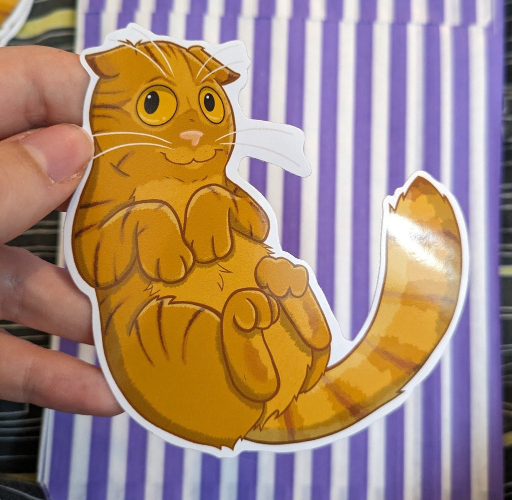 HUX! Orange Scottish Fold Cat - 10cm (3.9 inch) Gloss Vinyl Sticker Decal