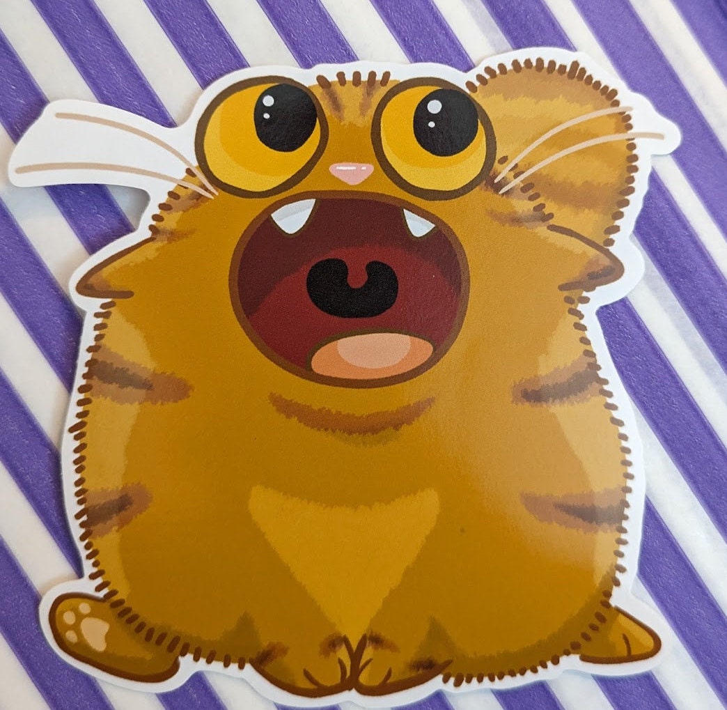 HUX! Orange One Braincell Cat - 10cm (3.9 inch) Gloss Vinyl Sticker Decal
