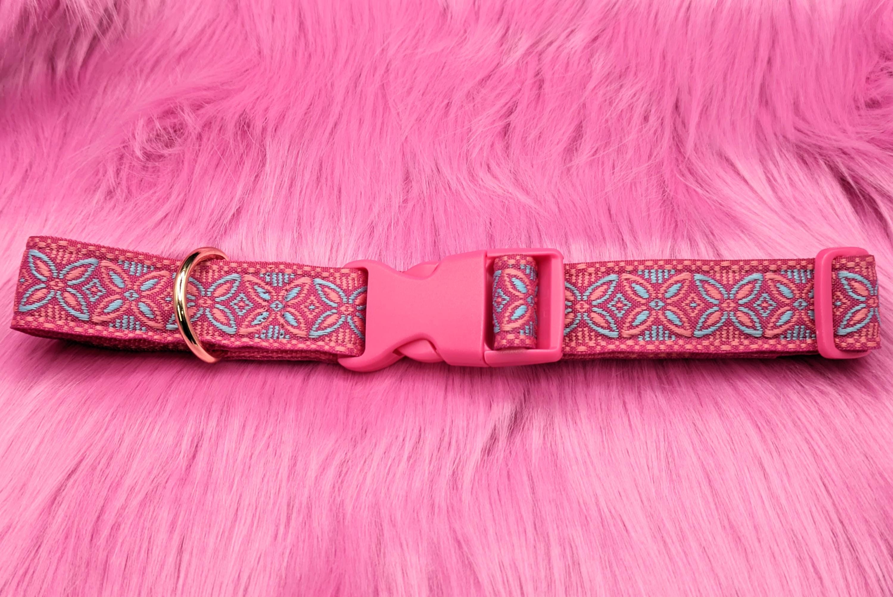 Handmade Pink Jacquard Collar - Adjustable Length
