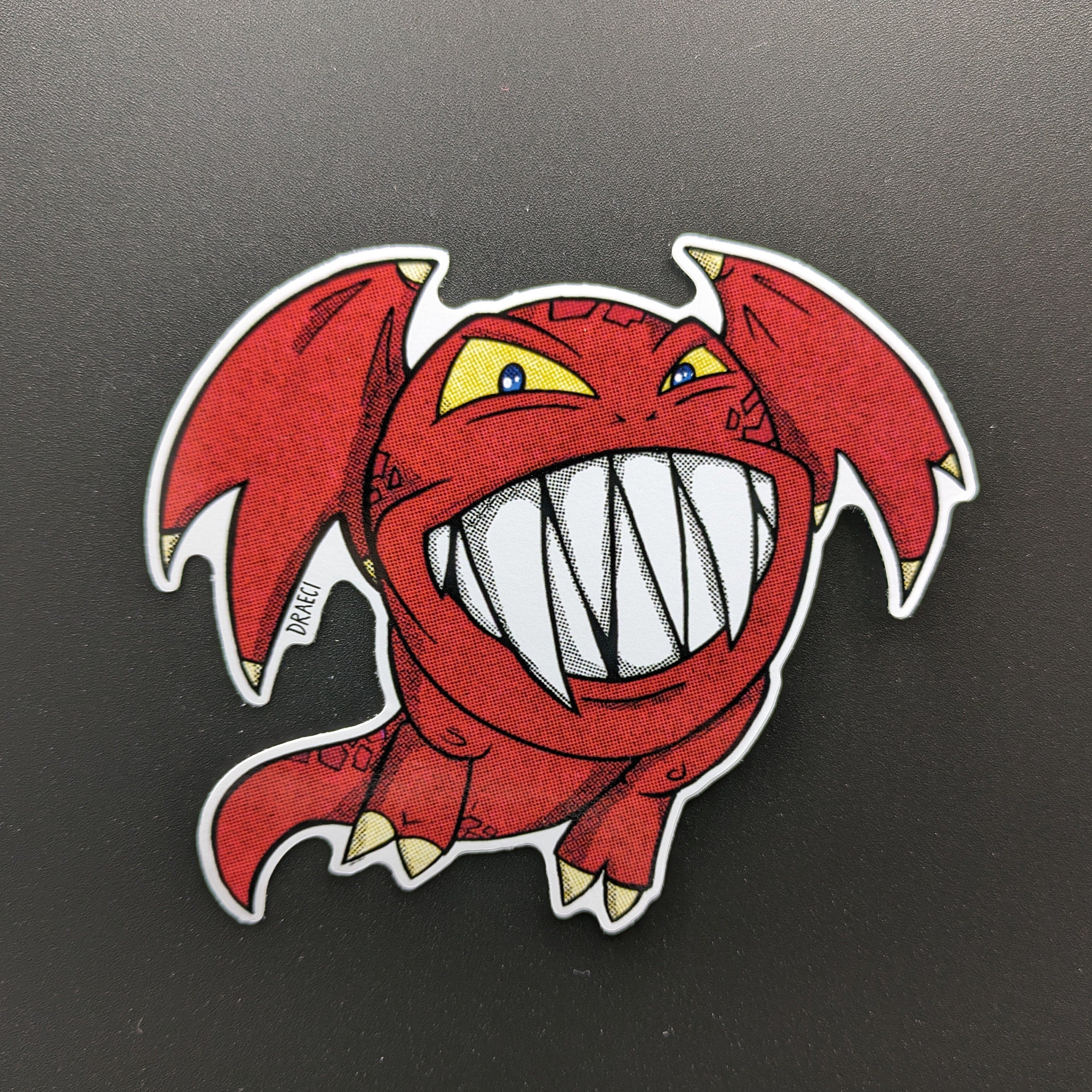 Flying Fat Red Squig Monster - Gloss Vinyl Sticker Decal