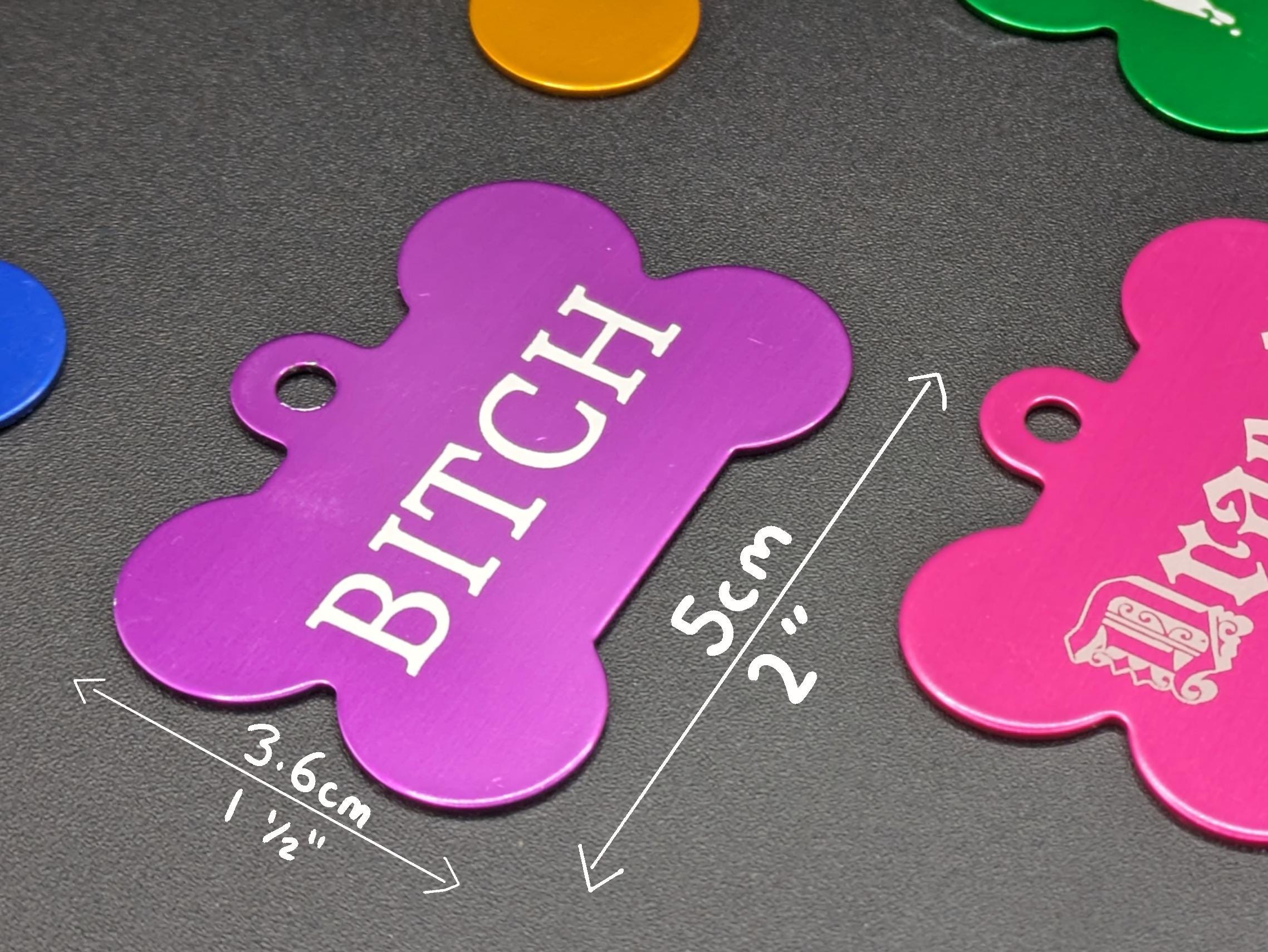 Custom Engraved Large Double Sided Metal Bone Collar Tag (2inch / 5cm wide)