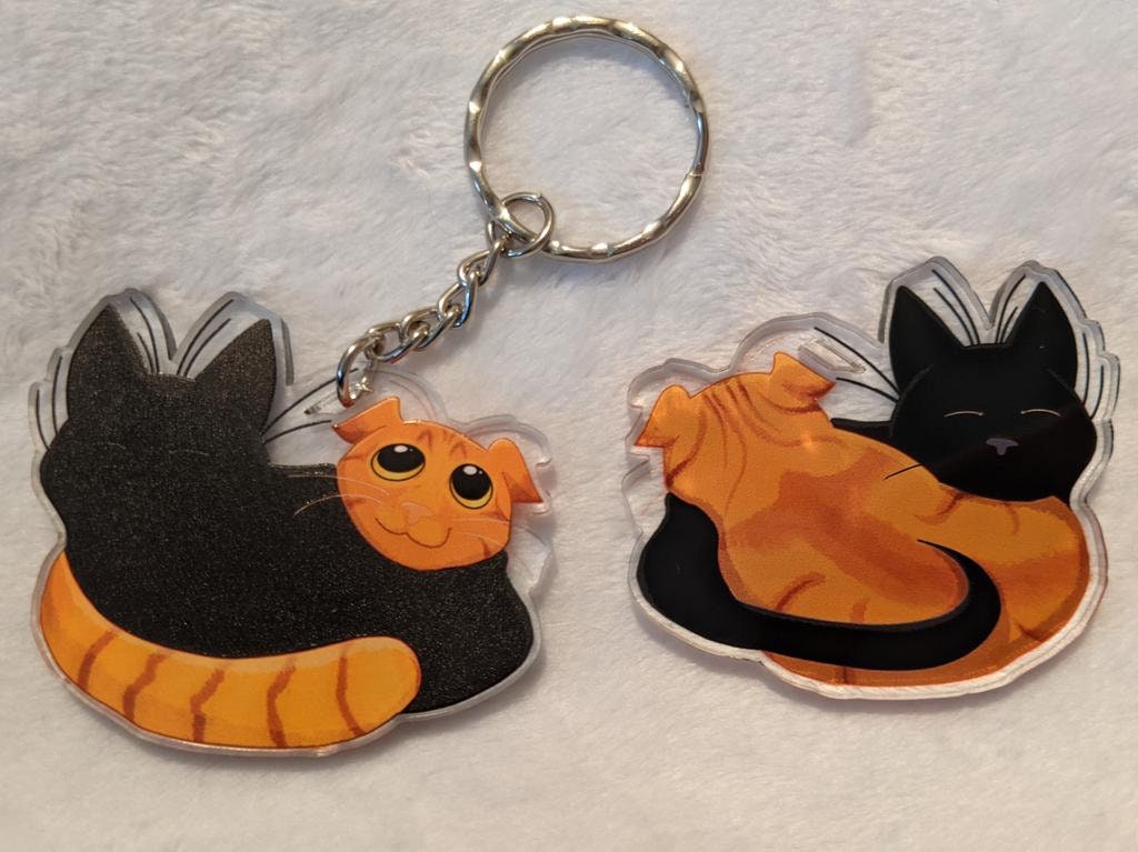 Hux and Witchkin - Double Sided Ginger Scottish Fold and Black Cat Charm