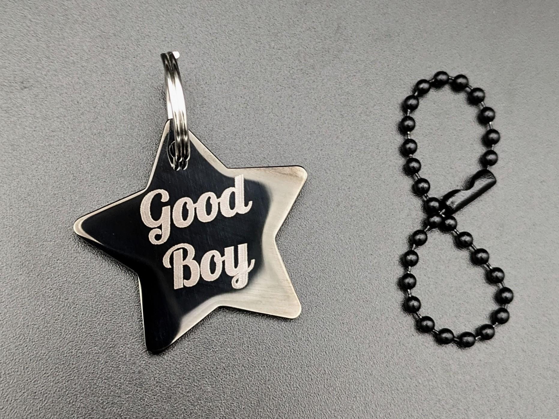Custom Personalised Text - Engraved Stainless Steel Star Collar Tag (35mm wide)