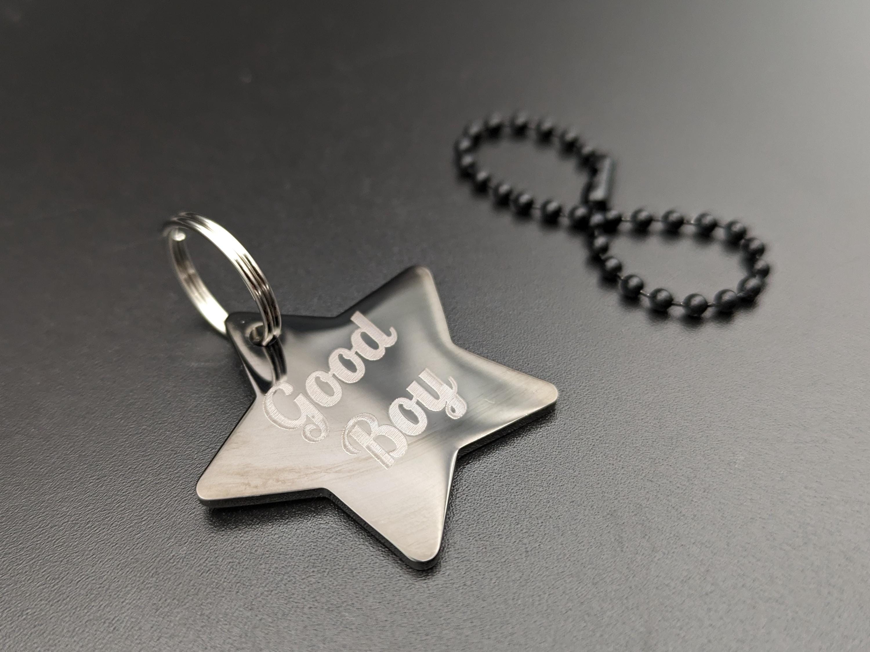 Custom Personalised Text - Engraved Stainless Steel Star Collar Tag (35mm wide)